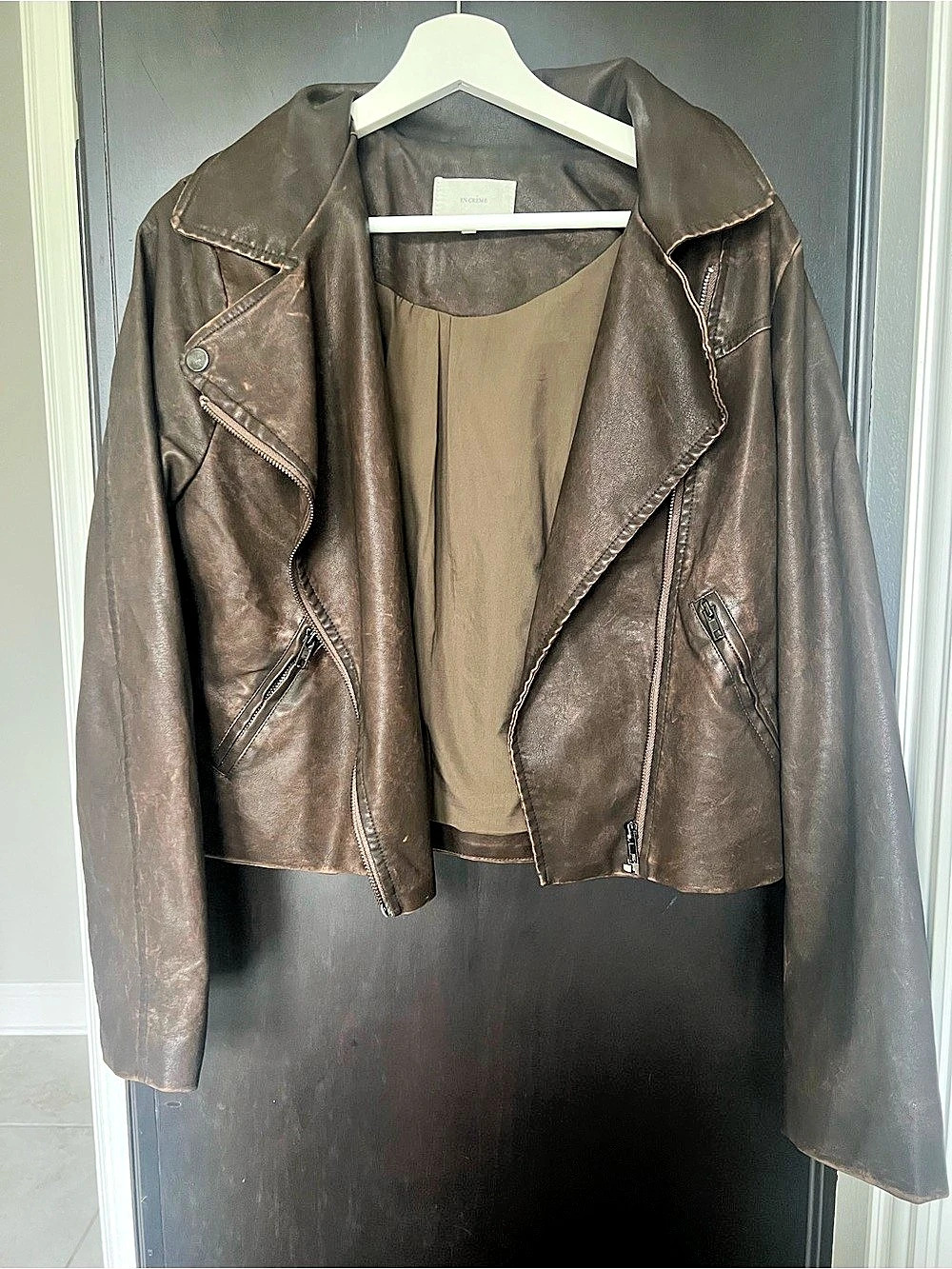 En Creme Women's Brown Leather Moto Jacket